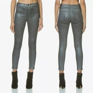 RAG AND BONE High Rise Skinny Ankle Gunmetal Metallic Coated Jeans